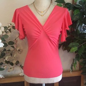 Lele brand flutter sleeve top sheer stretchy NEW M